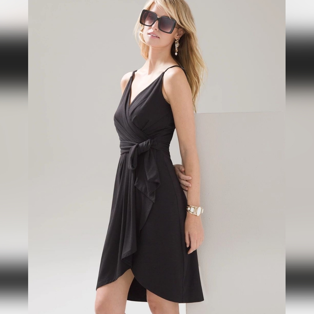 NWOT White House Black Market Black Slub Knit Sandal Dress